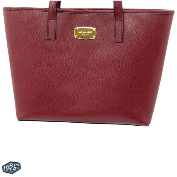 Michael by Michael Kors Maroon Cross Grain Leather Jet Set Tote/ Shoulder Purse - Picture 3 of 15